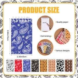 Teling 16 Pcs Western Cowboy Top Bound Spiral Notebook and Cowboy Pencils Bulk Small Notebook Pocket Notepad with Paisley Horse Cow Cowboy Hat Patterns for Kids Birthday Party Baby Shower, 8 Styles