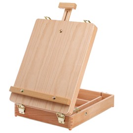 DEAYOU Wood Tabletop Easel Storage Box, Beechwood Portable Sketchbox for Painting, Adjustable Wooden Desktop Drawing Easel Case for Art Supplies, Painters, Adult, Student, Artist, Beginner