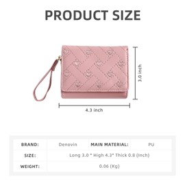 Denovin Wallet Women, Cute Pink Ladies Wallet, Love Heart Trifold Wallets Woman Business Credit Card Holder with Zipper Purse for ID Cards Cash Coin Key (Pink)