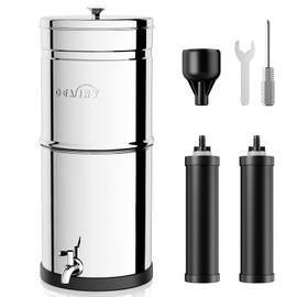 OEMIRY 2.25G Gravity-Fed Water Filter System, NSF/ANSI 42&372 Certified, 304 Stainless Steel Countertop System with 2 Carbon Filters for Home, Camping, RVing, Reduce 99% Chlorine, Lead