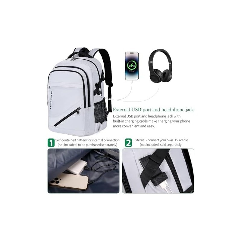 FENGDONG Laptop Backpack with USB Charging and Headphone fits 17.3