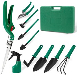 Garden Tools Set, 10 Pieces Gardening Tools with Floral Print, Ergonomic Handle Trowel Rake Weeder Pruner Shears Sprayer, Garden Hand Tools with Carrying Case Gardening Gifts (10)