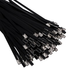 Bazzurt Black Metal Zip Ties 304 Stainless Steel Metal Ties (8 inch long, 100pcs) Heavy Duty Self-locking Design Build Chain Link Fences, Strengthen Outdoor Fences, Pipes,Solid And Reliable