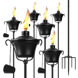 MQKIWAO 6 Pack Outdoor Garden Torch, 15 oz Outdoor Citronella Torches, 58 Inch 5-Prong Grounded Stake Torches, Metal Torches with Fiberglass Wick for Yard, Patio, Deck, Garden, Party, Landscape ﻿