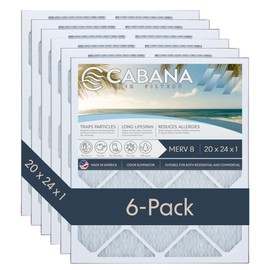 Cabana Filters 20x24x1 AC Furnace Air Filter, Merv 8 Capture Unwanted Particles, Pleated Furnace Filter HVAC AC Filters - Made in the USA - 6 Pack