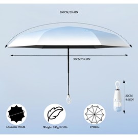 EKUW Mini Compact Folding Travel Umbrella with Ring Handle and Storage bag/Gradient Color/6 * 2Ribs/UV Protection/Sun Rain/Lightweight Small/Handbag/Teflon Coating/Women Kids