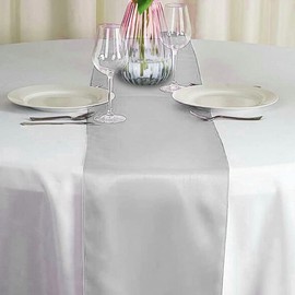 HMQIANG 2 Pack Silver Table Runners, Satin Table Runner 12x108 Inches Long, Silk and Smooth Fabric Table Runner for Wedding, Parties, Banquets, Events Decoration