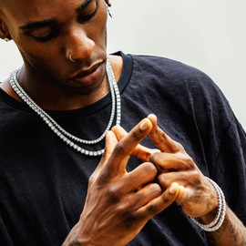 KRKC&CO Tennis Chain Necklace, 14k Gold Plated, 5mm, 24 inches, Prong-Setting 5A Cubic Zirconia Stones, Hip Hop Jewelry for Male Adults