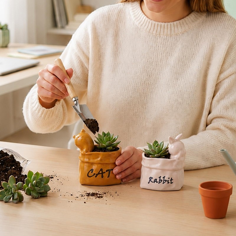 Cute Small Succulent Planter Set, 2-Pack Ceramic Garden Pots
