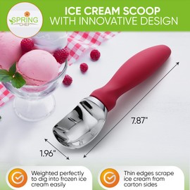 Spring Chef Ice Cream Scoop with Comfortable Handle, Professional Heavy Duty Sturdy Scooper, Premium Kitchen Tool for Cookie Dough, Gelato, Sorbet, Pink