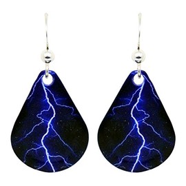 Blue Lightning Teardrop Earrings by d'ears Non-Tarnish Sterling Silver French Hook Ear Wire