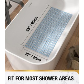 HITSLAM Shower Mat Non Slip, 35x16 Inch Bath tub Mat for Tub, TPE Shower Floor Mat with Drain Holes and Suction Cups, Bathroom Accessories, Easy Dry, Eco-Friendly, Blue