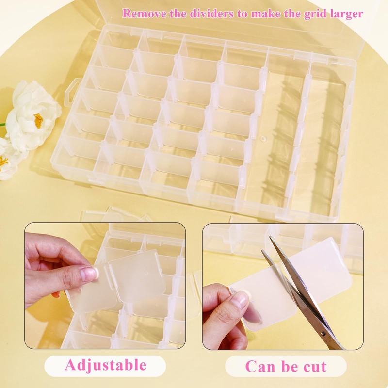 1 Pack 36 Grids Plastic Organizer Container with Adjustable Dividers,