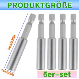 CDDCWZ 5 pieces magnetic drill extension, bit holder set, 60 mm, made of stainless steel, strong bit holder, magnetic, 1/4 inch for electric drill, impact wrench, screwdriver