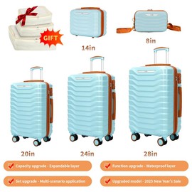 UUH Expandable Luggage Sets 9pcs/8pcs/7pcs/4pcs/3pcs Suitcase Sets  With Water-Proof and Expandable Layer Makeup Bag Side Hooks And TSA Lock:_8pcs-Golden Yellow