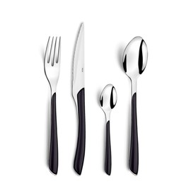 Amefa ECLAT Cutlery for 4 People, Stainless Steel with High-Quality Plastic Handles in Black, 16-Piece