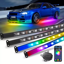 MICTUNING 4pc RGB Dream Color Dreamcolor Underglow LED Kit Car Neon Strip Light Music APP