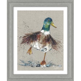 Artko Mallard Duck Framed Print Wall Art - Animal Themed Home Decor - Nicola Jane Rowles Artwork - Ready to Hang 'Splish Splash' Painting - 35 x 29 cm