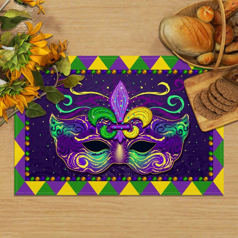Linen Mardi Gras Placemats Set of 4 New Orleans Brazi