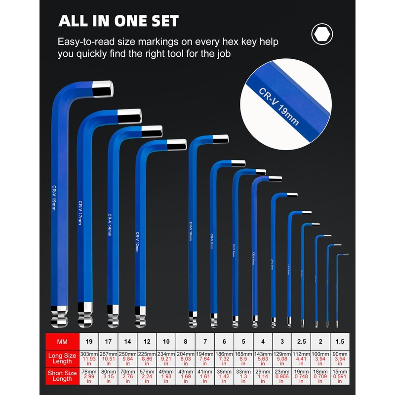 ROTATION 14pc Jumbo Hex Key Set (Metric)
