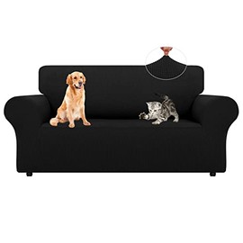 LURKA Stretch Sofa Covers - Spandex Non Slip Couch Sofa Slipcover, Soft with Elastic Bottom for Kids, ( 55'' - 79'', Medium, Black )