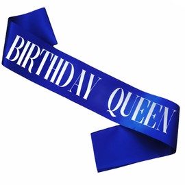KETAOO Birthday Queen Sash, Silver Foil Royal Blue Birthday Sash for Women 21st 30th 40th 50th 60th 70th Fun Birthday Party Favors Gifts Decorations