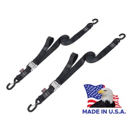 PowerTye 2in x 12 ft Cam Buckle Tie Down Made in USA with Heavy-Duty Latch Hooks - 600 lb. WLL / 1,800 Breaking Strength - Black (Pair)