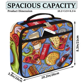 Pizza Burger Kids Lunch Box for Girls Boys Toddler Insulated Lunch Bags, Cola Print Mini Cooler Back to School Lunch Tote Bag Portable Thermal Meal Tote Kit Soft Bag