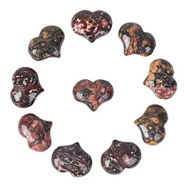 Natural Leopardskin Jasper Gemstone Healing Crystal 1 inch Mini Puffy Heart Pocket Stone Iron Gift Box (Pack of 10)