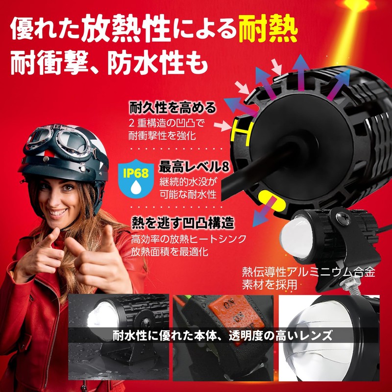 PIENSE Motorcycle Fog Light with 2 LEDs/Switch Included, Small, Waterproof,