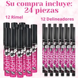 Set 12 Delineador Ojos Y 12 Rimel Larga Duración Waterproof