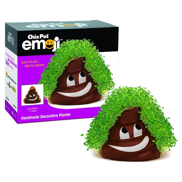 Chia Pet Emoji Poopy with Seed Pack, Decorative Pottery Planter,