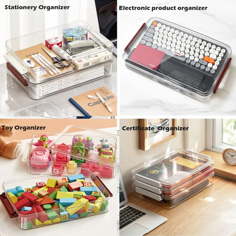 Comforhous 2 Pack Document Storage Clear Plastic Storage Boxes with