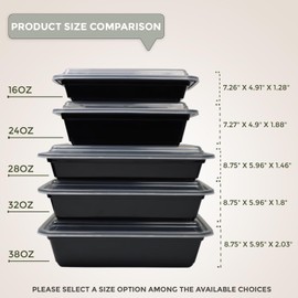 Klex Meal Prep Containers with Airtight Lids, BPA Free, Reusable Plastic Food Container, 32 oz, Rectangular, Black/Clear, 150 Sets