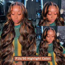 P1B/30 Human Hair Bundles with Closure Ombre 2 Tone Black Mixed with Brown Highlight Brazilian Loose Deep 3Bundles 20" 22" 24" and 4×4 Closure 20" for Women Sew In Glue In Quick Weave