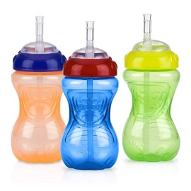 Nûby Nuby No-Spill Sippy Cup with Flex Straw - (3-Pack) 10-Ounce Bottles - Sippy Cups