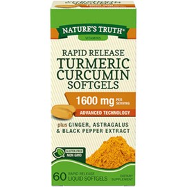 Nature's Truth Rapid Release Turmeric Curcumin Softgels, 1600mg - 60 Liquid Softgels Each (Value Pack of 6)