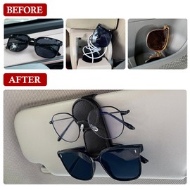 KIWEN Sunglasses Holder for Car Visor, Magnetic Leather Sunglass Eyeglass Hanger Clip for Car Sun Visor Accessories (1, Black)