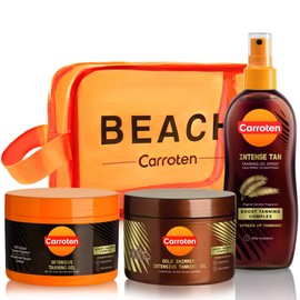 Carroten Set of 3 Sun Care Set - Tanning Set of Intensive Tanning Gel 150 ml, Gold Tanning Gel 150 ml and Intensive Tann Oil 150 ml - for Quick Tanning Including Practical Cosmetic Bag