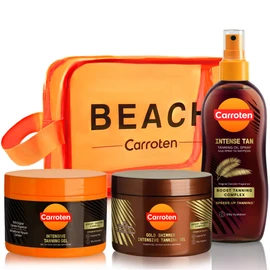 Carroten Set of 3 Sun Care Set - Tanning Set of Intensive Tanning Gel 150 ml, Gold Tanning Gel 150 ml and Intensive Tann Oil 150 ml - for Quick Tanning Including Practical Cosmetic Bag