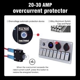Xhtechnology Marine Boat Rocker Switch Panel,Waterproof Aluminum 8 Gang Toggle Switch Panel with Dual USB and Voltmeter Panel for RVs, Cars, Boats, Trucks,Trailers - 12-24V (Silver, 8 Gang)