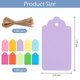 100 Pcs Gift Tags with String, Small Price Tag, Decorative Paper Tags for Gifts, Hanging Labels for DIY Gift Box, Wedding Name, Birthday Presents, 10 Assorted Colours for Wrapping and Personalis