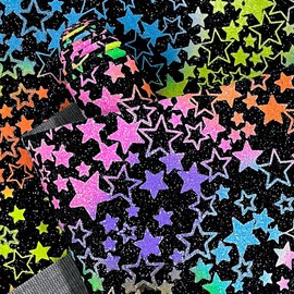 Rainbow Star Pattern Faux Leather Fabric Sheets, 11.8x53inch Geometric Star Dots Synthetic Leather for DIY Earrings, Hair Bows & Crafts Projects - Perfect for Crafters