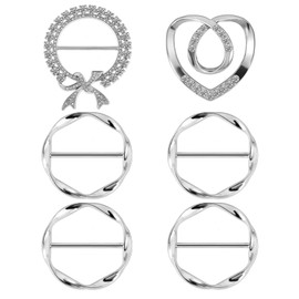 Apausvcm 6Pcs Silk Scarf Ring Clip, T-shirt Sweater Shawl Ties Clips for Women Fashion Metal Scarves Clasp Waist Buckle Round Brooches for Shirts Clothing Silver Zinc Alloy Clothing Ring Wrap Holder