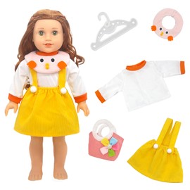 Baby Doll Clothes Outfits Overalls for 14-18 Inch Baby Dolls, 5Pcs Little Yellow Chicken Baby Doll Clothes Sweet Outfits with 1 Overall Dress, 1 Bib, 1 Handbag for 35-43cm Baby Doll Girls Birthday