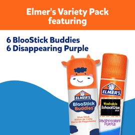 Elmer's Glue Sticks Combo Pack, BlooStick Buddies and Disappearing Purple Glue Sticks, 6g, 12 Count