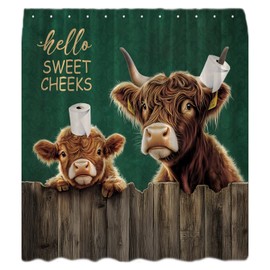 Funny Highland Cow Shower Curtain Rustic Bull Vintage Wood Board Cute Cattle Farm Animal Farmhouse Wildlife Western Country Bath Curtain with Hooks