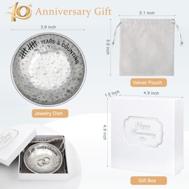 CEELGON 10 Year Wedding Anniversary Tin Gifts 10th Gifts 4" Tin Jewelry Tray Engraved Aluminum Decorative Dish Wedding Gifts for Couple Anniversary Tin Gifts for Him or Her