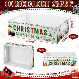 GlikCeil Movie Night Snack Organizer with Handles Wooden Popcorn Bag Snack Holder for Countertop Storage Trays Bins Basket for Home Kitchen Christmas Party Supplies(White Christmas Movie Night)