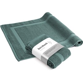 herzbach home Bath mat set, 100% cotton, shower mat, 1,000 g/m², absorbent, washable (ocean green, 50 x 80 cm, pack of 2)